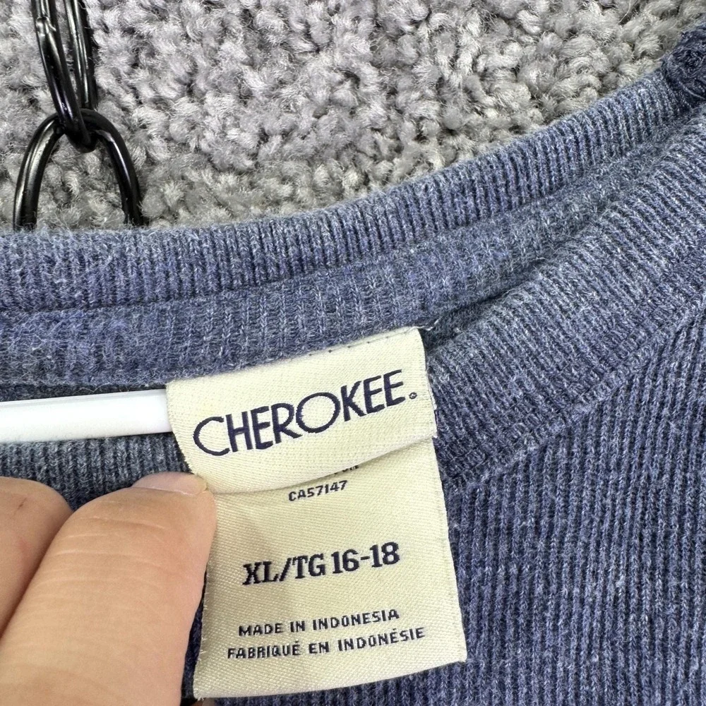 Cherokee Shirt Kids XL 16-18 Blue Long Sleeve Thermal Knit Crew Neck Tee Casual